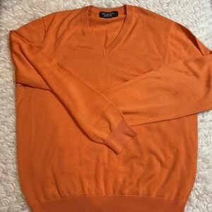Brooks Brothers V-Neck Sweater Mens XL Orange Silk Cotton Country Club Excellent